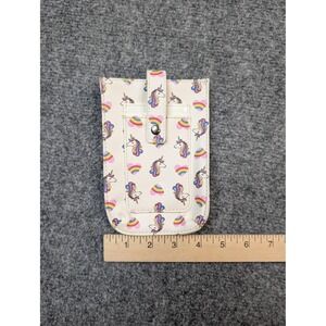 White Faux Leather Unicorn Luggage Tag ID Holder Rainbow Hearts Travel